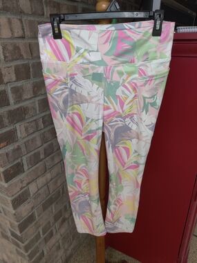 bebe Sport Tropical Floral Leggings in Pink, Mint & Yellow Large